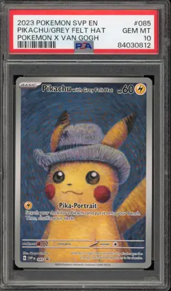 Pokemon Pikachu with Grey Felt Hat Van Gogh Full Art Promo SVP EN 085 PSA 10 - Image 1