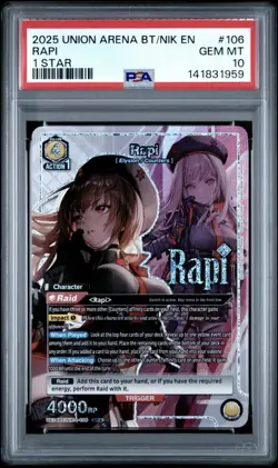 Union Arena TCG Rapi 1 Star Alt Art Holo PSA 10 Gem Mint Nikke Goddess - Image 1