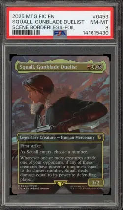 Magic MTG Squall Gunblade Duelist FIC Scene Borderless Foil #0453 PSA 8 - Image 1