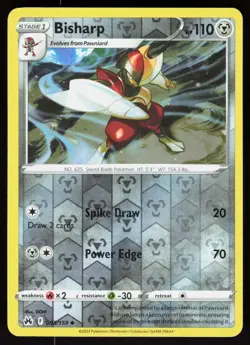 Bisharp 093/159 Uncommon Crown Zenith Pokemon Reverse Holo Lightly Played - Image 1