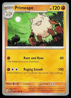Primeape 057/165 Uncommon 151 Pokemon Near Mint - Image 1