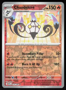 Chandelure 018/086 Holo Rare White Flare Pokemon Reverse Holo Near Mint - Image 1