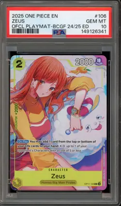 One Piece CCG Zeus Official Playmt. BCGF 24/25 OP11-106 PSA 10 Gem Mint - Image 1