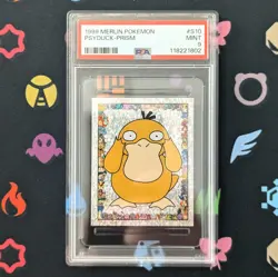 Psyduck Prism Holo PSA 9 MINT 1999 Merlin Sticker #S10 Pokemon - Image 1