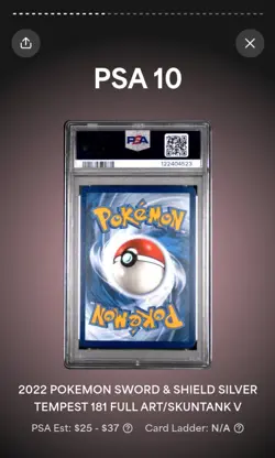 Pokemon TCG Skuntank V 181/195 SW&SH Silver Tempest Illustration Rare PSA 10 - Image 2