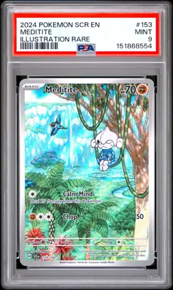 2024 POKEMON SCR EN-STELLAR CROWN ILLUSTRATION RARE #153 MEDITITE PSA 9 - Image 1