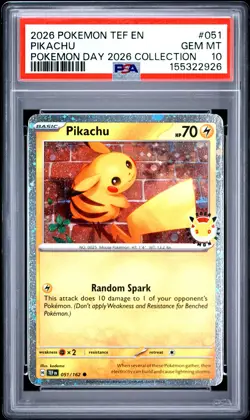 2026 POKEMON TEF EN-TEMPORAL FORCES POKEMON DAY 2026 COLLECTION PIKACHU PSA 10 - Image 1