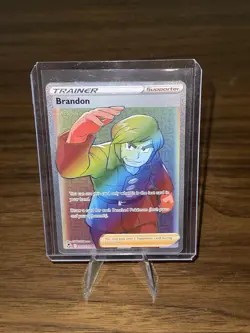 Brandon Full Art Secret Rare 203/195 Silver Tempest Holo Trainer Pokemon TCG - Image 3