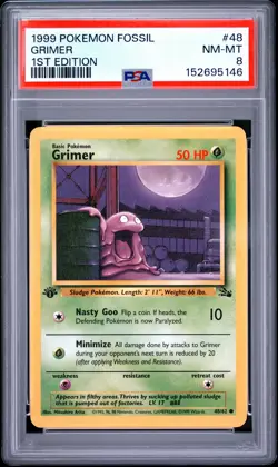 1999 POKEMON FOSSIL 1ST EDITION #48 GRIMER PSA 8 - Image 1