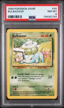 1999 POKEMON BASE SET UNLIMITED #44 BULBASAUR PSA 8 - Image 1