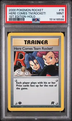 2000 POKEMON ROCKET 1ST EDITION #15 HERE COMES TEAM ROCKET!-HOLO PSA 9 - Image 1
