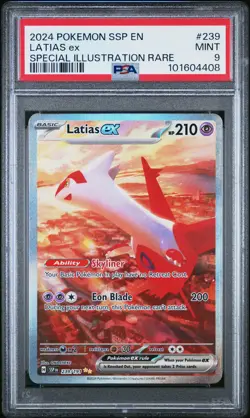 2024 POKEMON SSP EN-SURGING SPARKS SPECIAL ILLUSTRATION RARE LATIAS EX PSA 9 - Image 1