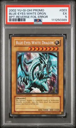 Yu-Gi-Oh! Blue-Eyes White Dragon 2002 BPT-003 Reverse Foil Error Limited PSA 5 - Image 1