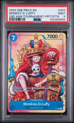 2024 ONE PIECE PROMOS #043 MONKEY D. LUFFY 2ND ANN TOURNAMENT-PRTCPTN PSA 9 - Image 1