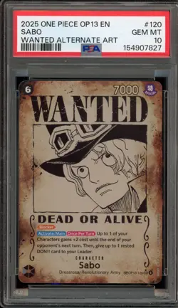 One Piece CCG Sabo Wanted Alternate Art OP13-120 PSA 10 Gem Mint - Image 1