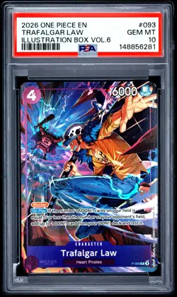 2026 ONE PIECE PROMOS ILLUSTRATION BOX VOL.6 #093 TRAFALGAR LAW PSA 10 - Image 1