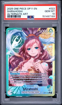 2025 ONE PIECE OP11-A FIST OF DIVINE SPEED ALTERNATE ART #022 SHIRAHOSHI PSA 10 - Image 1