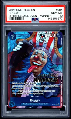 2025 ONE PIECE PROMOS ROYAL BLOOD RELEASE EVENT-WINNER #084 BUGGY PSA 10 - Image 1