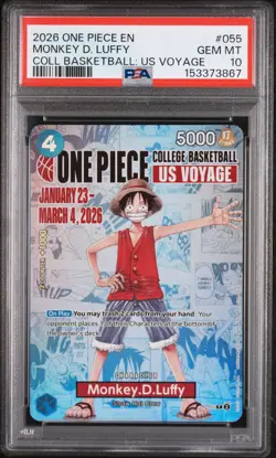 2026 ONE PIECE PROMO COLLEGE BASKETBALL: US VOYAGE #055 MONKEY D. LUFFY PSA 10 - Image 1