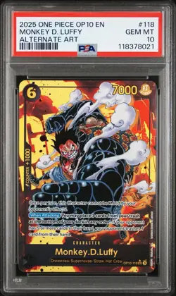 2025 One Piece OP10 En Monkey D Luffy Alternate Art #118 PSA 10 Gem - Image 1