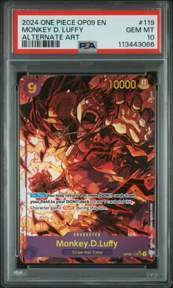 2024 One Piece OP09 EN Monkey D Luffy Alternate Art #119 PSA 10 GEM MINT - Image 1