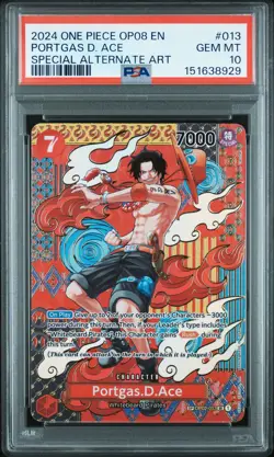2024 ONE PIECE OP08-TWO LEGENDS SPECIAL ALTERNATE ART #013 PORTGAS D. ACE PSA 10 - Image 1