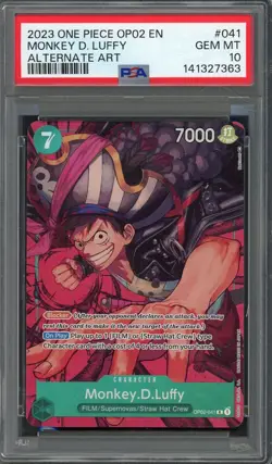 PSA 10 Monkey D. Luffy (Alt Art) Paramount War OP02-041 EN One Piece B22 - Image 1
