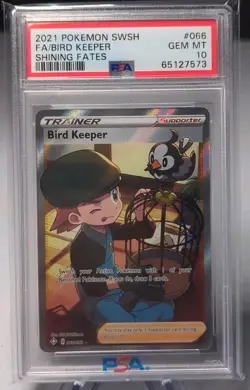 PSA 10 GEM MINT Bird Keeper 66 Pokemon 2021 SWSH Shining Fates Full Art Rare New - Image 1