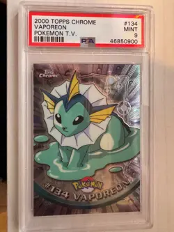 PSA 10 GEM MINT VAPOREON # 134 Topps Chrome HOLO RARE Series 2 Pokemon Card - Image 1