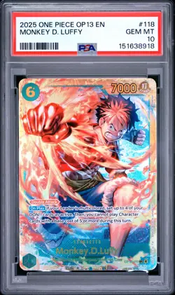 2025 ONE PIECE OP13-CARRYING ON HIS WILL #118 MONKEY D. LUFFY PSA 10 - Image 1