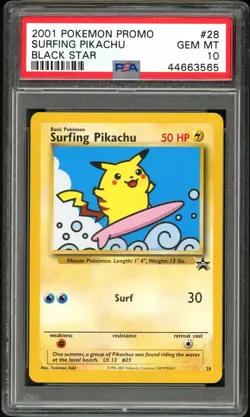PSA 10 GEM MINT Surging Pikachu 28 Black Star Promo Pokemon Card - Image 1