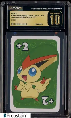 2021 Pokemon JPN Playing Card Pocket UNO Green Victini CGC 10 PRISTINE - Image 1