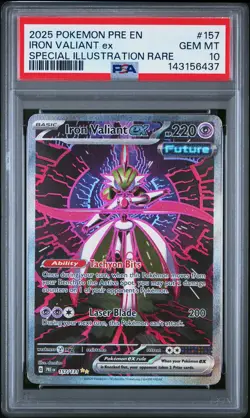 2025 POKEMON PRE EN-PRISMATIC EVOLUTIONS #157 IRON VALIANT EX PSA 10 - Image 1