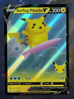 Pokemon Surfing Pikachu V 008/025 Celebrations Ultra Rare Holo - Image 1