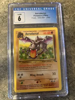 Aerodactyl Pokemon 1999 Fossil Unlimited CGC Graded 6 Old Blue Label - Image 1