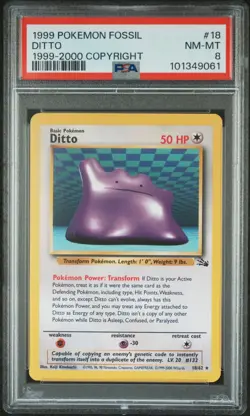PSA 8 NM-MT Ditto 18/62 1999-2000 Fossil Red Logo Australian Pokemon Card - Image 1