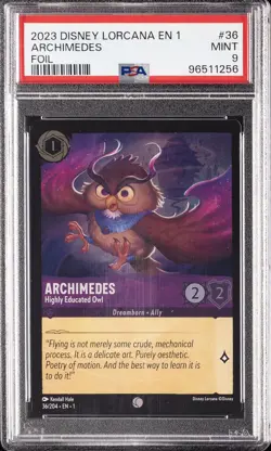 2023 DISNEY LORCANA THE FIRST CHAPTER FOIL ARCHIMEDES HIGHLY EDUCATED OWL PSA 9 - Image 1