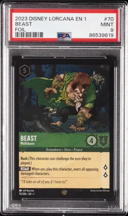 2023 DISNEY LORCANA EN 1-THE FIRST CHAPTER FOIL #70 BEAST - WOLFSBANE PSA 9 - Image 1