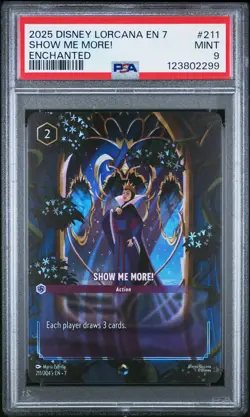2025 DISNEY LORCANA EN 7-ARCHAZIA'S ISLAND ENCHANTED #211 SHOW ME MORE! PSA 9 - Image 1