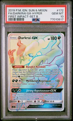 PSA 10 Gem Mint Darkrai GX 172 Rainbow Secret Rare Pokemon Card Indonesian - Image 1