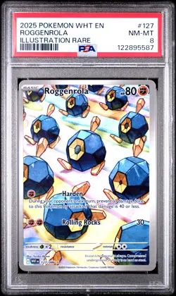 2025 POKEMON WHT EN-WHITE FLARE ILLUSTRATION RARE #127 ROGGENROLA PSA 8 - Image 1