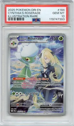 2025 POKEMON DRI DESTINED RIVALS 184 CYNTHIA'S ROSERADE ILLUSTRATION RARE PSA 10 - Image 1