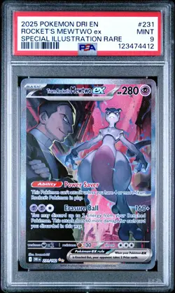 2025 POKEMON DRI SPECIAL ILLUSTRATION RARE #231 TEAM ROCKET'S MEWTWO EX PSA 9 - Image 1