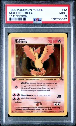 1999 POKEMON FOSSIL 1ST EDITION #12 MOLTRES-HOLO PSA 9 - Image 1