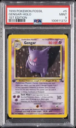 1999 POKEMON FOSSIL 1ST EDITION #5 GENGAR-HOLO PSA 9 - Image 1