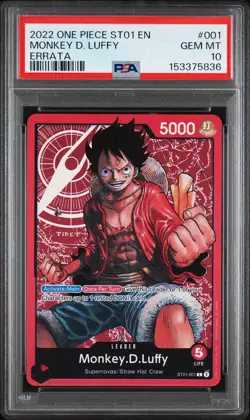 2022 One Piece - ST01 - Monkey.D.Luffy - Red Leader - Errata #001 - PSA 10 - Image 1