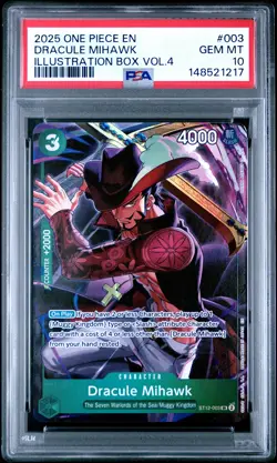 2025 ONE PIECE PROMOS ILLUSTRATION BOX VOL.4 #003 DRACULE MIHAWK PSA 10 - Image 1
