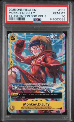 2025 ONE PIECE PROMOS ILLUSTRATION BOX VOL.3 #109 MONKEY D. LUFFY PSA 10 - Image 1