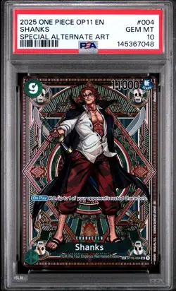 One Piece Shanks #004 OP11 EN A Fist of Divine Speed SP Foil PSA 10 - Image 1