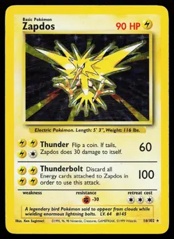 Zapdos 16/102 Holo Rare Base Set Unlimited Pokemon Card - Image 1